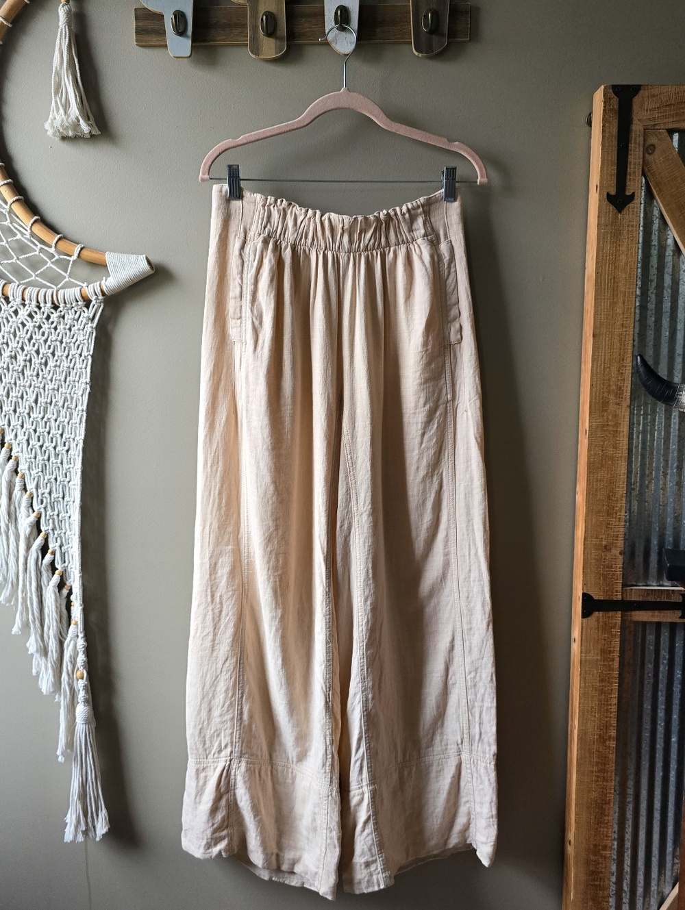 Free People Day's End Linen Pull-On Pants Sand Dollar - Picture 5 of 10